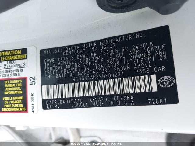 Toyota CAMRY SE 2022 4T1G11AK8NU703231 Image 9