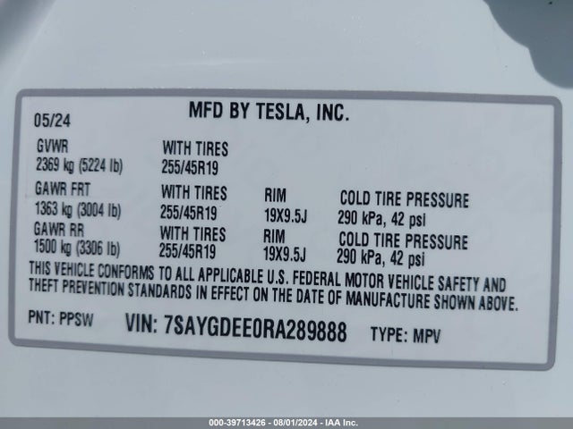 2024 TESLA MODEL Y 7SAYGDEE0RA289888 Photo 8