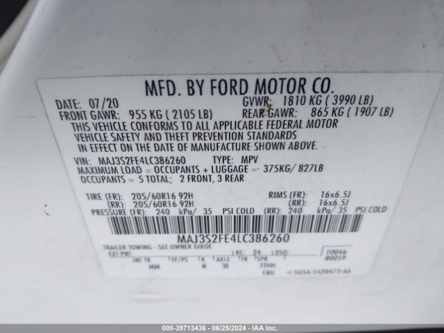 MAJ3S2FE4LC386260 Ford ECOSPORT S