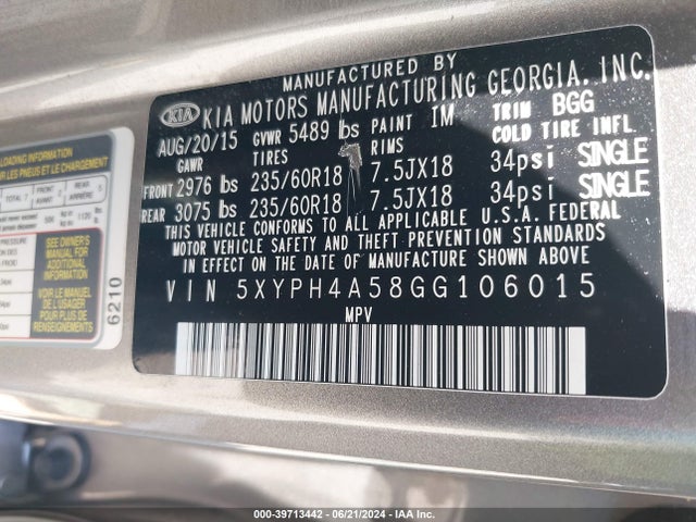 KIA Sorento 3.3l Ex 2016 5XYPH4A58GG106015 Image 9
