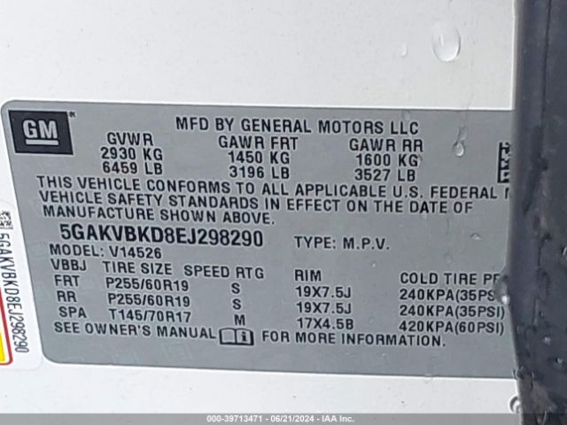 5GAKVBKD8EJ298290 Buick Enclave Leather