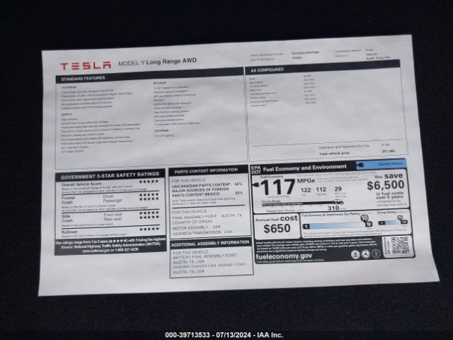 7SAYGDEEXRA272290 Tesla Model Y Long Range Dual Motor All-wheel Drive