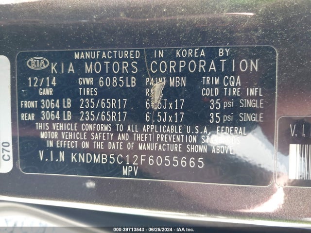 KIA SEDONA LX 2015 KNDMB5C12F6055665 Image 9