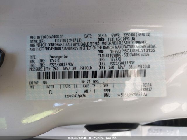 1FADP5CU8FL113135 Ford C-max Energi Sel