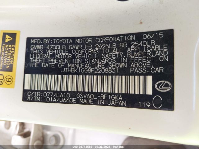 JTHBK1GG8F2208831 Lexus ES 350