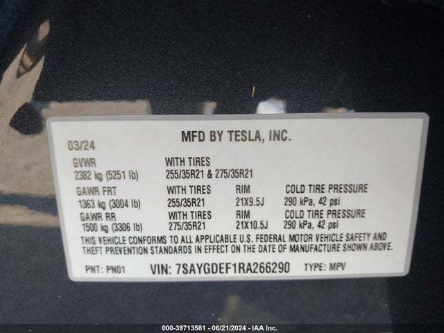 2024 TESLA MODEL Y 7SAYGDEF1RA266290 Photo 8