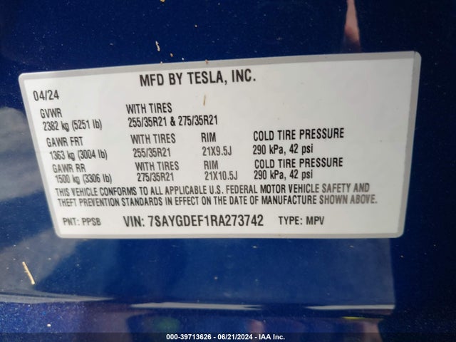 2024 TESLA MODEL Y 7SAYGDEF1RA273742 Photo 8