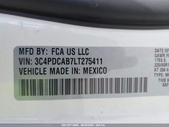 3C4PDCAB7LT275411 Dodge Journey Se Value