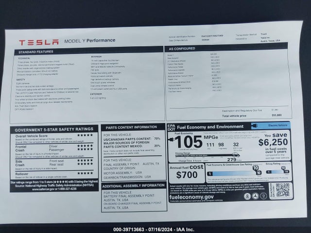 7SAYGDEF1RA275409 Tesla Model Y Performance Dual Motor All-wheel Drive