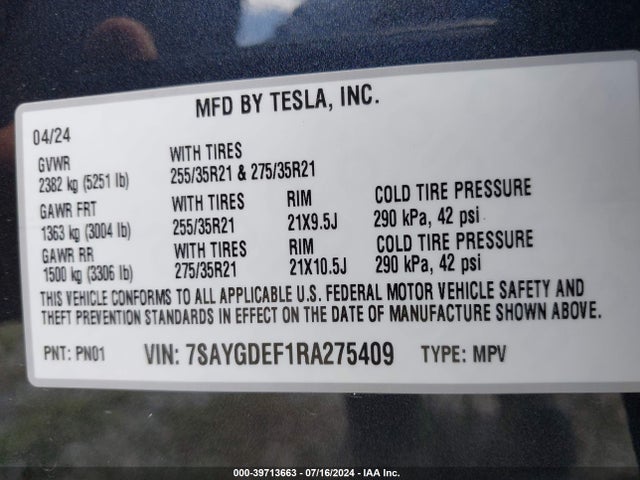 2024 TESLA MODEL Y 7SAYGDEF1RA275409 Photo 8