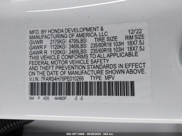 7FARS4H76PE010266 Honda Cr-v Ex-l Awd