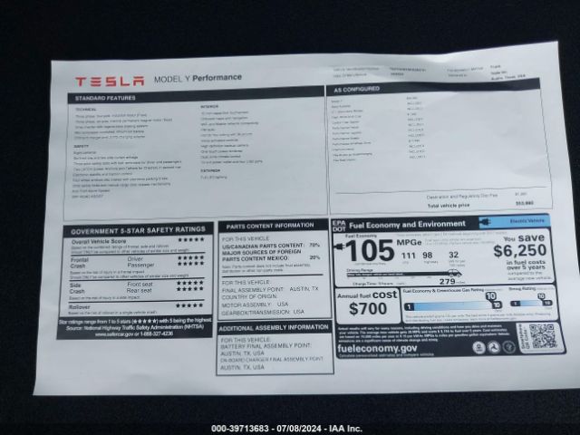 7SAYGDEF6RA280721 Tesla Model Y Performance Dual Motor All-wheel Drive