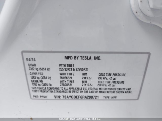 7SAYGDEF6RA280721 Tesla Model Y Performance Dual Motor All-wheel Drive