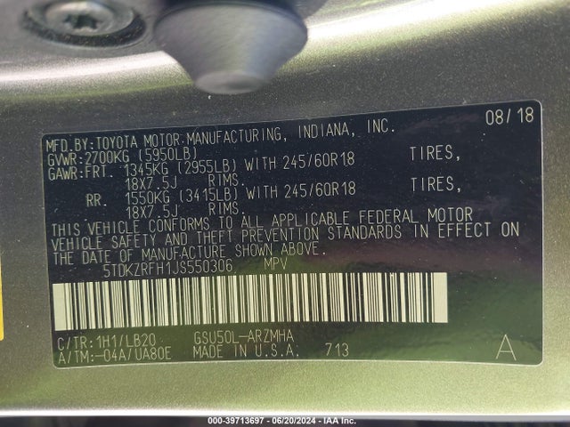 Toyota Highlander Xle 2018 5TDKZRFH1JS550306 Image 9
