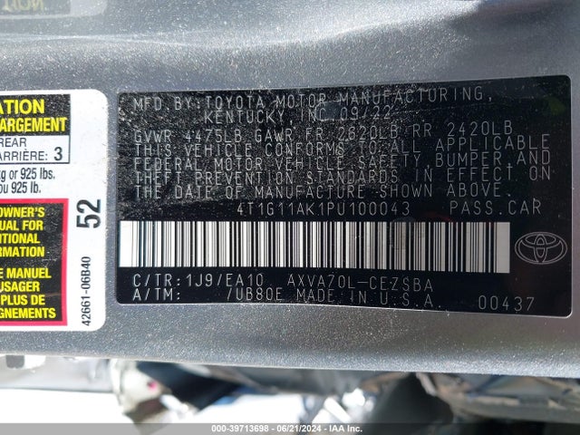 Toyota CAMRY SE 2023 4T1G11AK1PU100043 Image 9