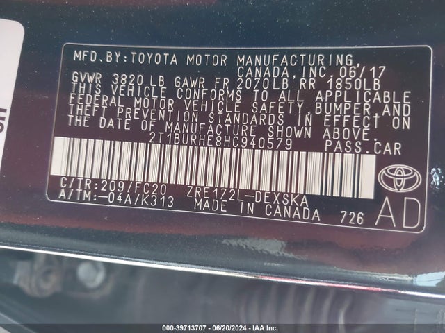 Toyota COROLLA SE 2017 2T1BURHE8HC940579 Image 9