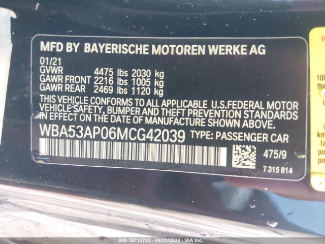 WBA53AP06MCG42039 BMW 430I