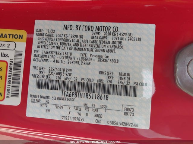 Ford Mustang Ecoboost Fastback 2024 1FA6P8TH1R5118618 Image 9