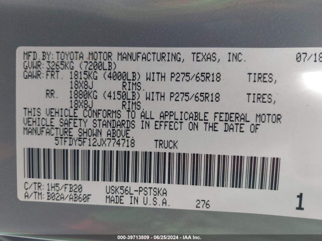 Toyota Tundra Sr5 5.7l V8 2018 5TFDY5F12JX774718 Image 9