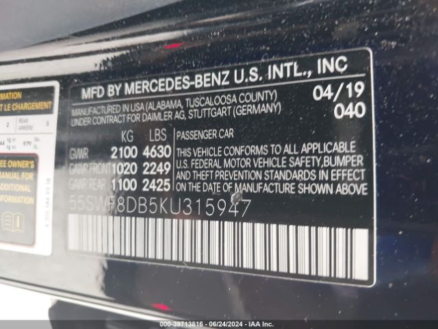 55SWF8DB5KU315947 Mercedes-Benz C 300