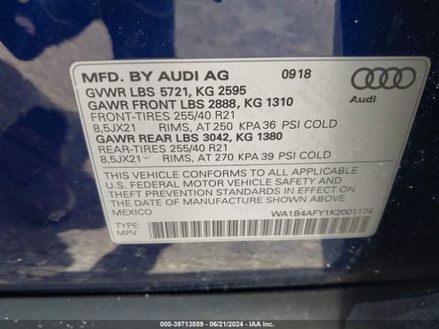 WA1B4AFY1K2001174 Audi Sq5 3.0t Premium