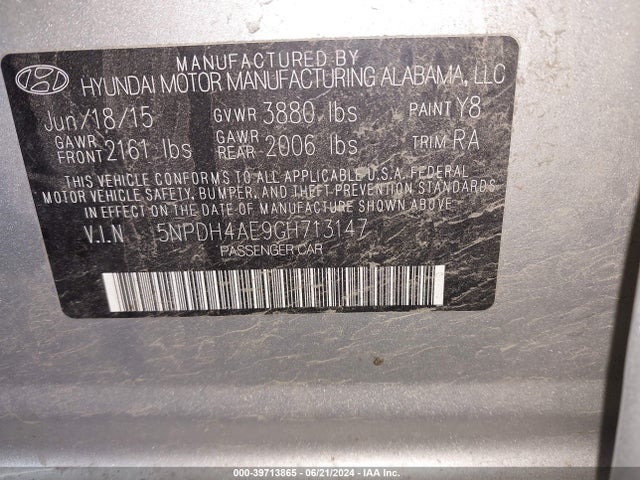 Hyundai ELANTRA SE 2016 5NPDH4AE9GH713147 Image 9