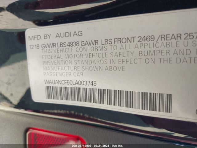 WAUANCF50LA003745 Audi A5 Sportback Premium 45 Tfsi Quattro S Tronic