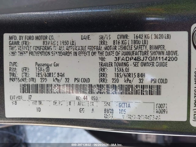 Ford FIESTA SE 2016 3FADP4BJ7GM114200 Image 9