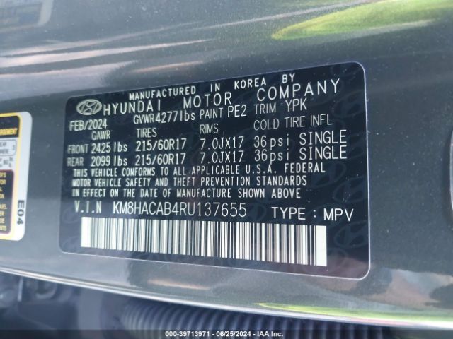 KM8HACAB4RU137655 Hyundai Kona Se