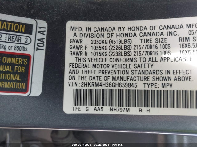 2HKRM4H36GH659845 Honda CR-V LX