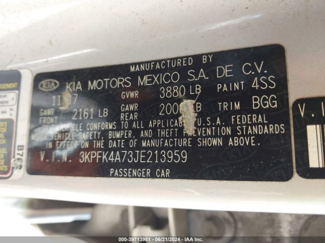 3KPFK4A73JE213959 KIA FORTE LX