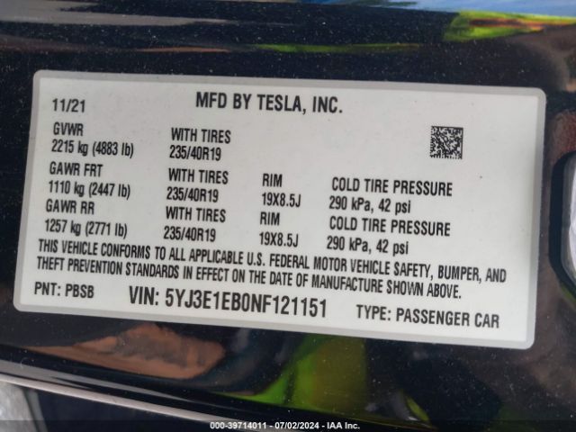 2022 TESLA MODEL 3 5YJ3E1EB0NF121151 Photo 8