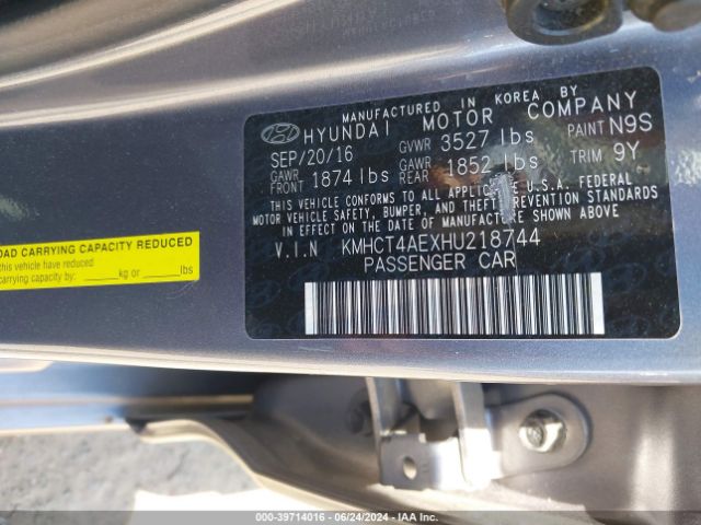 KMHCT4AEXHU218744 Hyundai ACCENT SE