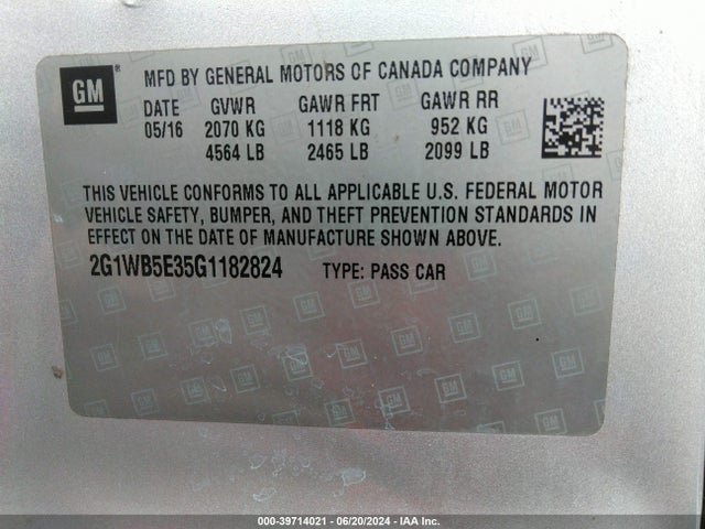 Chevrolet Impala Limited Lt 2016 2G1WB5E35G1182824 Image 9