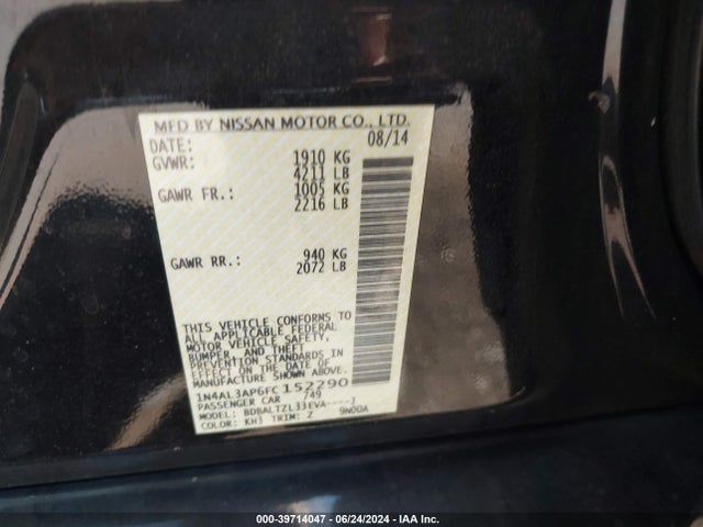 Nissan Altima 2.5 Sl 2015 1N4AL3AP6FC152290 Image 9