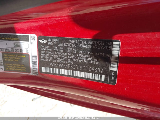 2009 MINI COOPER WMWMF33519TT68382 Photo 8