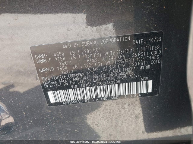 Subaru Outback Onyx Edition 2024 4S4BTALC8R3182906 Image 9