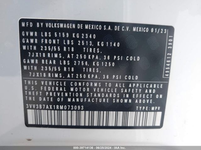 3VV3B7AX1RM073093 Volkswagen Tiguan 2.0t Se