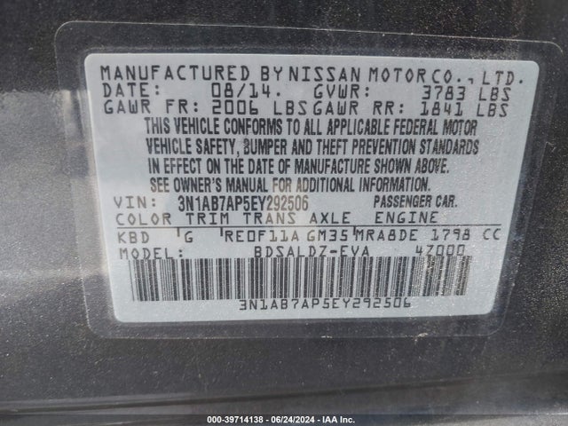 Nissan SENTRA SV 2014 3N1AB7AP5EY292506 Image 9