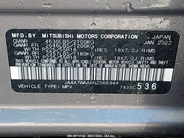 JA4ATWAA6NZ066944 Mitsubishi Eclipse Cross Se S-awc/se Special Edition S-awc/sel S-awc/sel Special Edition S-awc