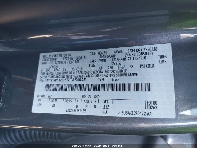 Ford F-150 Raptor 2024 1FTFW1RG5RFA54905 Image 9