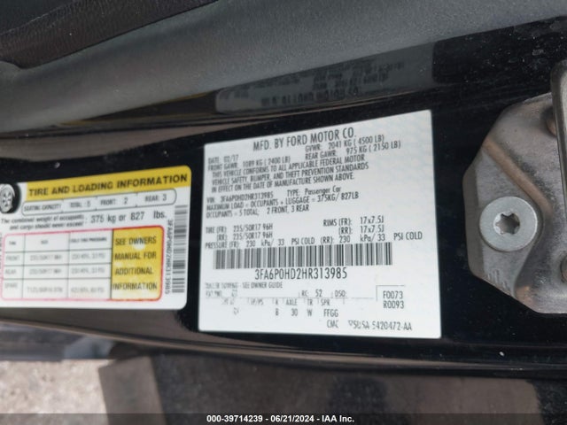 Ford FUSION SE 2017 3FA6P0HD2HR313985 Image 9