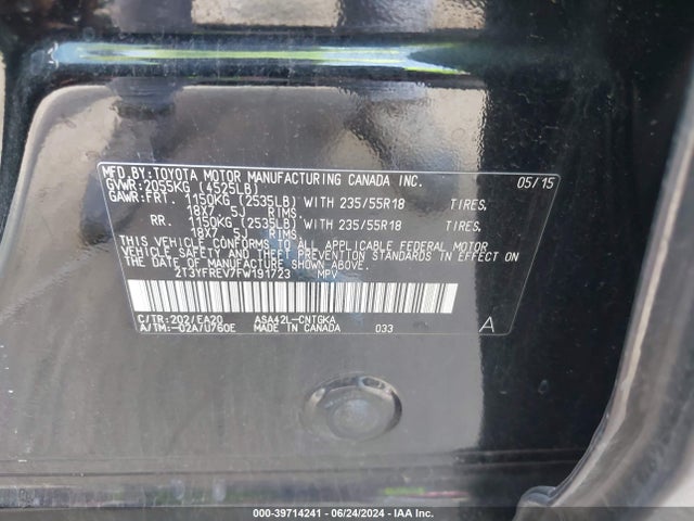 Toyota Rav4 Limited 2015 2T3YFREV7FW191723 Image 9