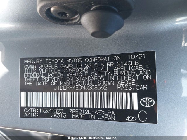 Toyota COROLLA LE 2022 JTDEPMAE0NJ208562 Image 9