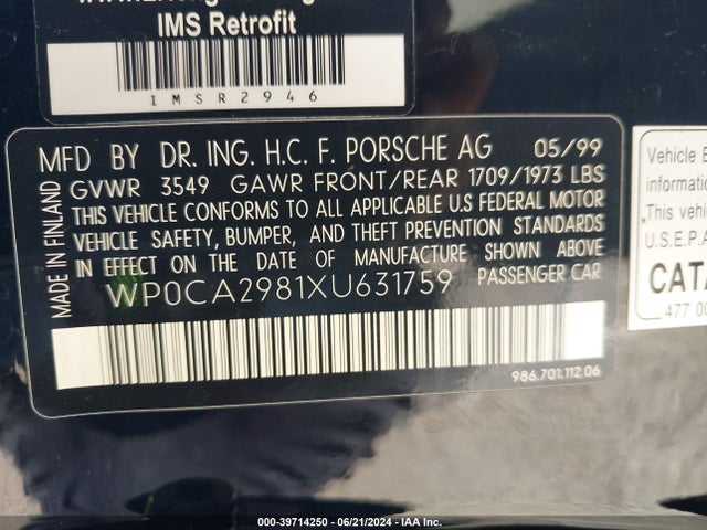 1999 PORSCHE BOXSTER WP0CA2981XU631759 Photo 8