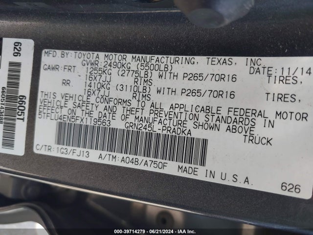 Toyota Tacoma Base V6 2015 5TFLU4EN5FX119563 Image 9