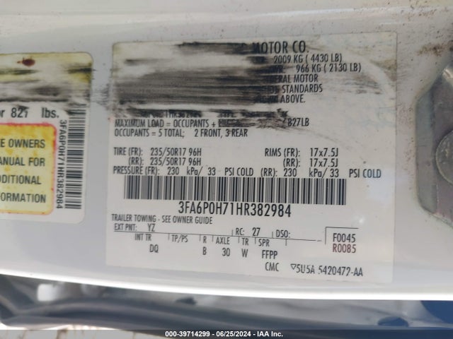Ford FUSION SE 2017 3FA6P0H71HR382984 Image 9