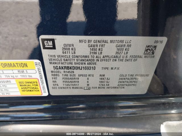 5GAKRBKD0HJ169310 Buick Enclave Leather