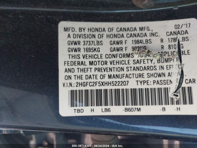 2HGFC2F5XHH522207 Honda Civic Lx