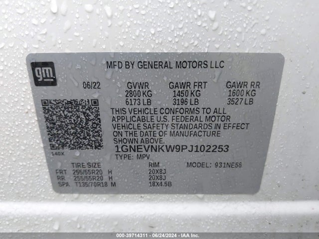 1GNEVNKW9PJ102253 Chevrolet Traverse Awd High Country